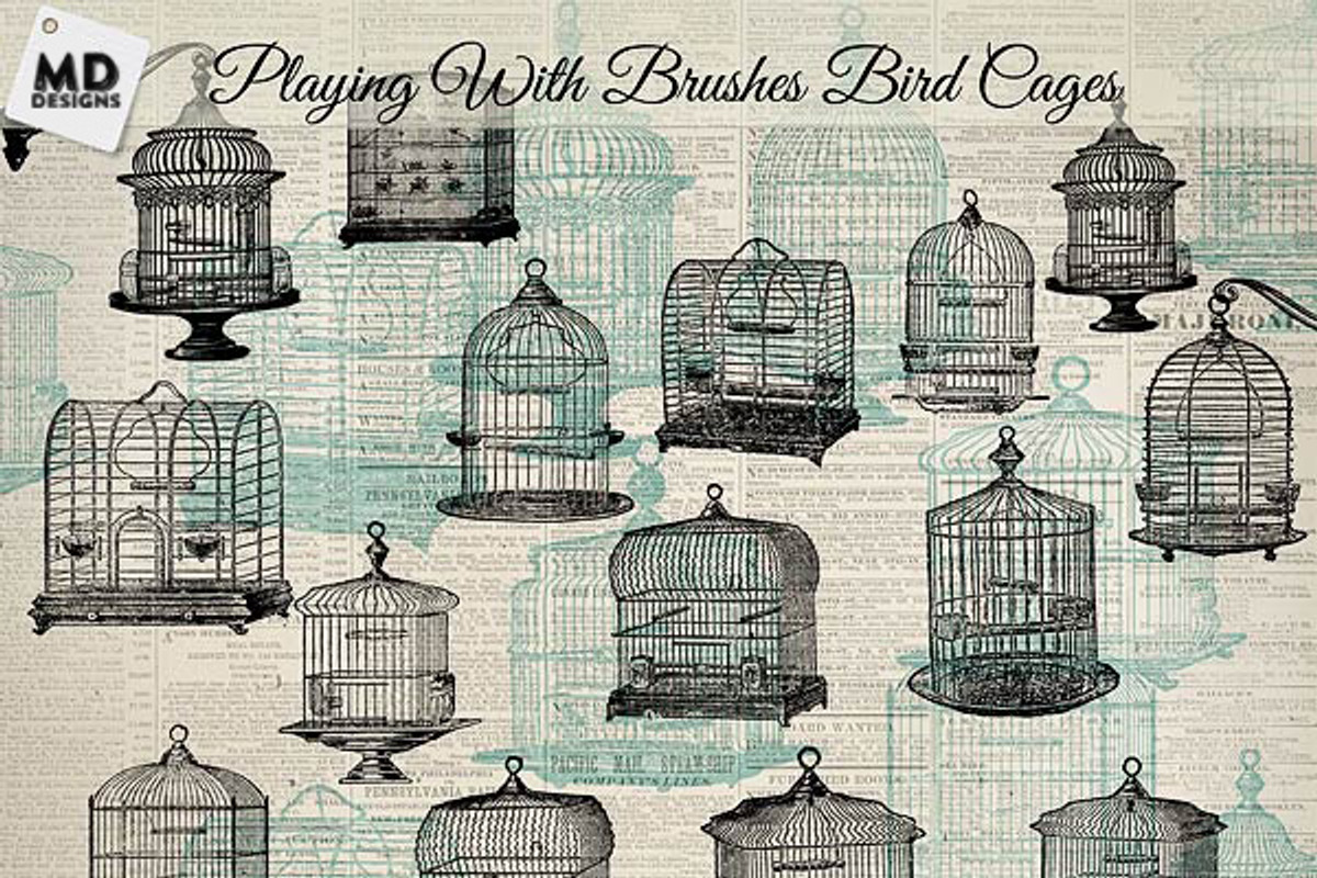 Vintage Bird Cage Brushes, an Object Graphic by Vintage Style Designs