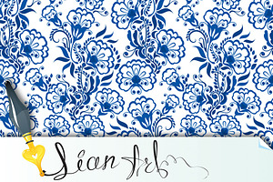 Seamless Blue Floral Pattern.