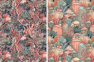 Seamless Patterns Coral & Seaweed