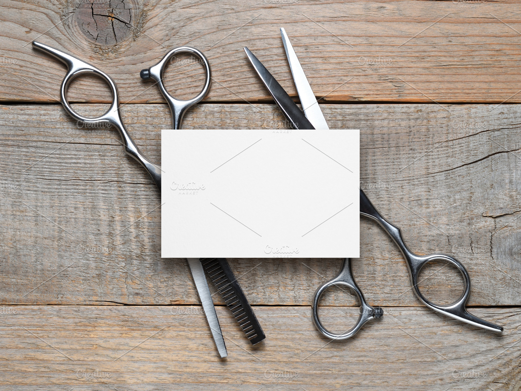 Barber scissors and business card, a Business Photo by Anatoliy Sadovskiy