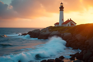 Lighthouse On Rocky Cliff At Golden, a Photo by LOGOCREATIVE