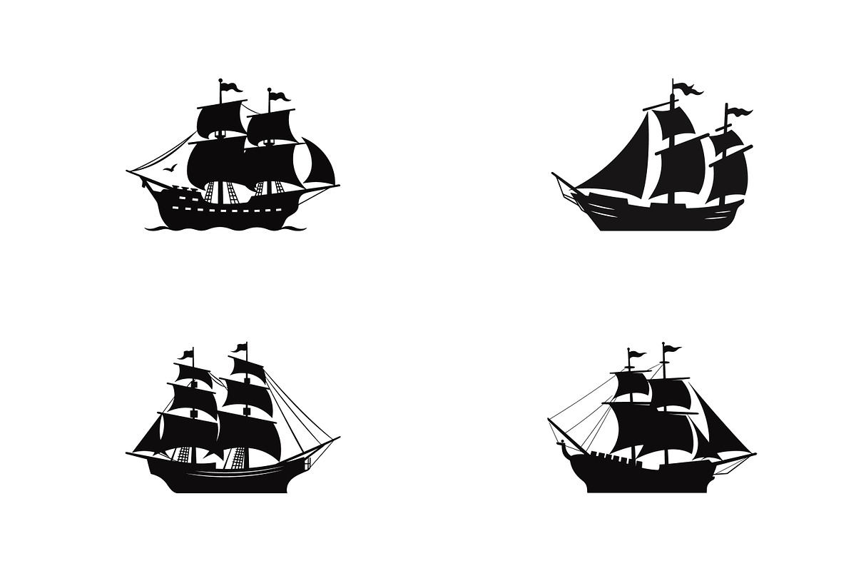 Silhouette of a Pirate Ship set, a Transportation Illustration by Unique Design Team