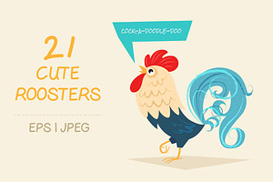 21 cards with cute roosters