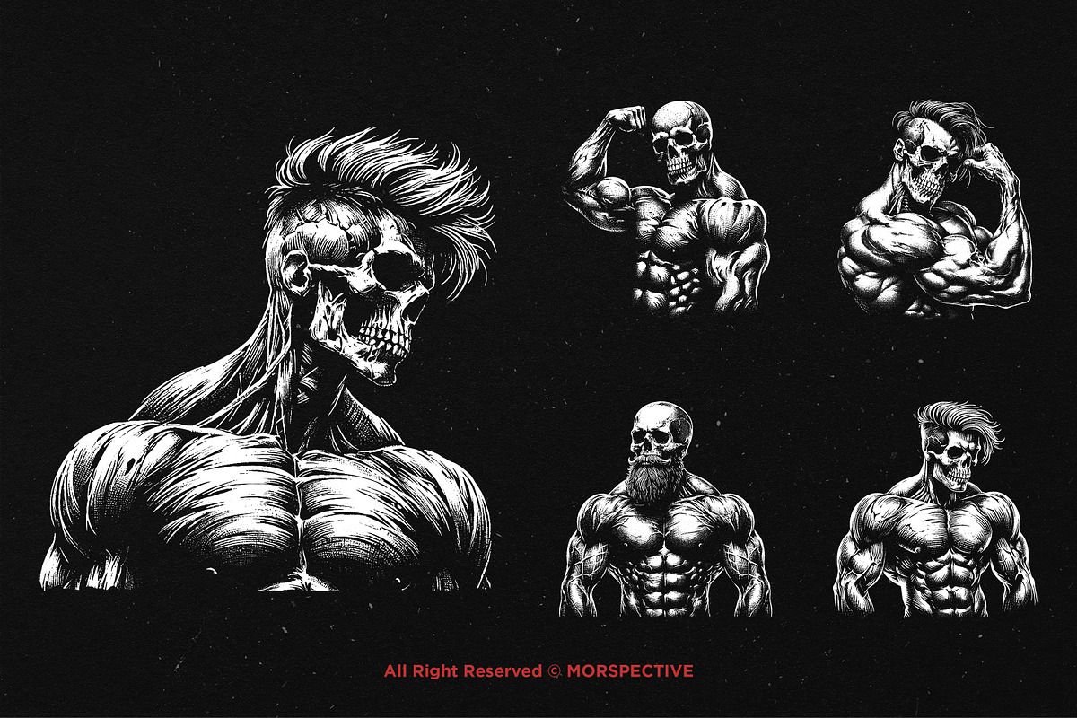 10 Bundle Dark Art Skull Bodybuilder, an Illustration by Morspective (Photo 3 of 7)