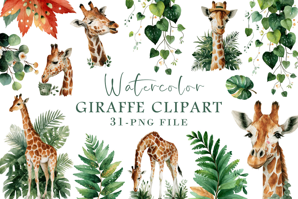 Watercolor Giraffe Clipart, an Illustration by Libby Wishes (Photo 1 of 4)