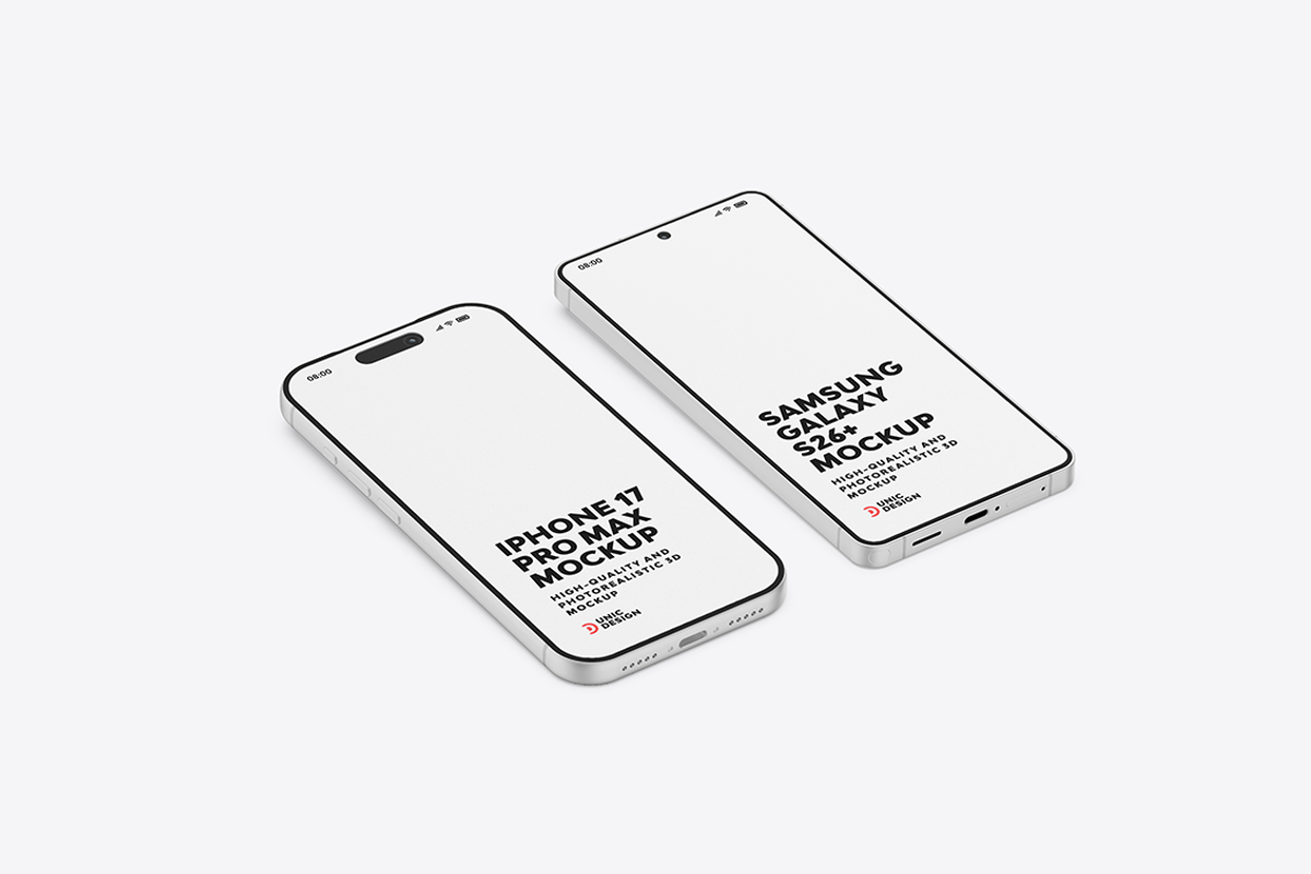 iPhone 17 & Samsung S26 Phone Mockup, an iPhone Mockup by UnicDesign (Photo 7 of 9)