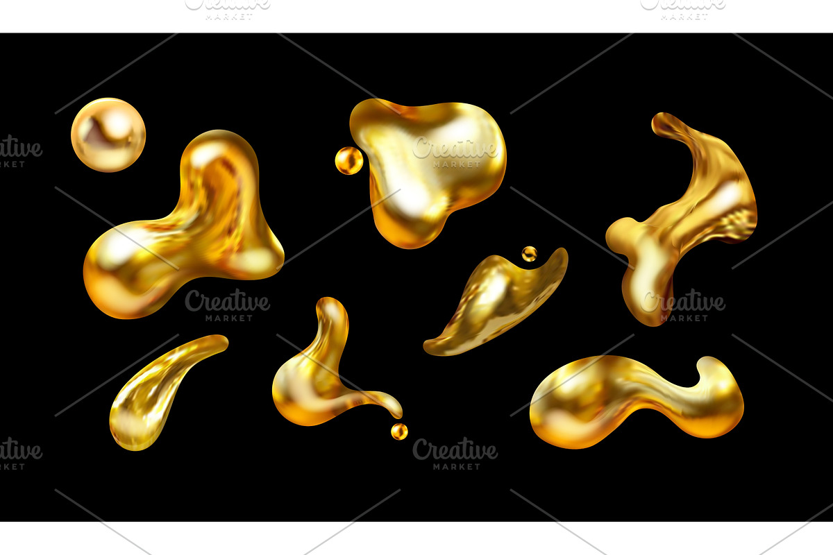 Golden liquid blob. Gold metal drop, an Illustration by Stock-Smart-Start