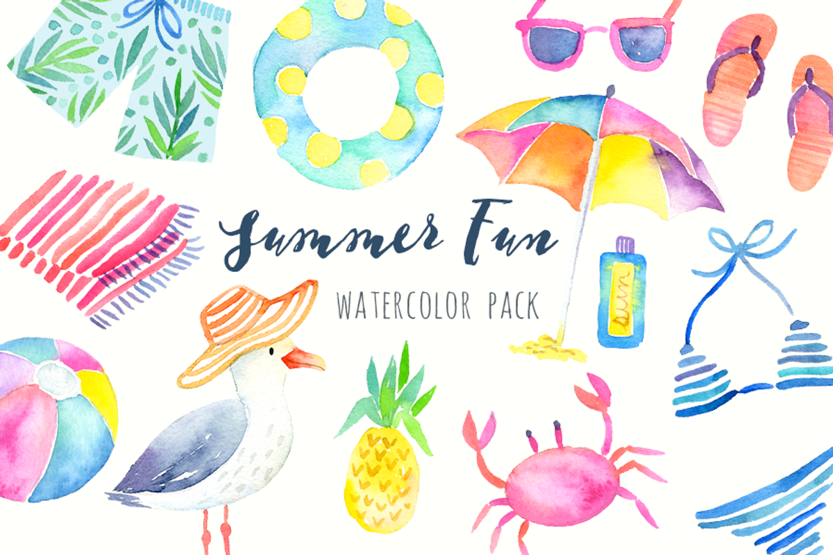 Summer Beach Party Watercolor Pack, an Illustration by PaperSphinx (Photo 1 of 3)