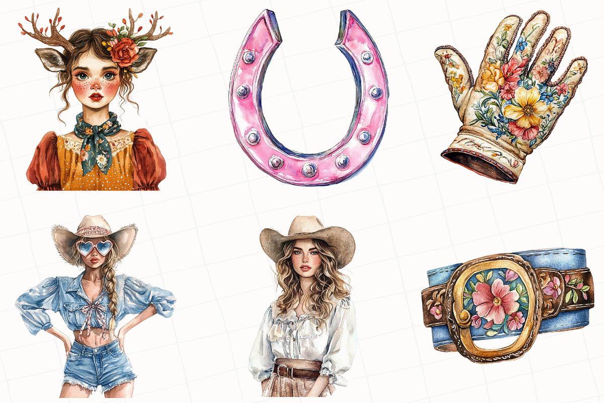 Watercolor Coquette Cowgirl Clipart, an Illustration by OK Design (Photo 5 of 5)