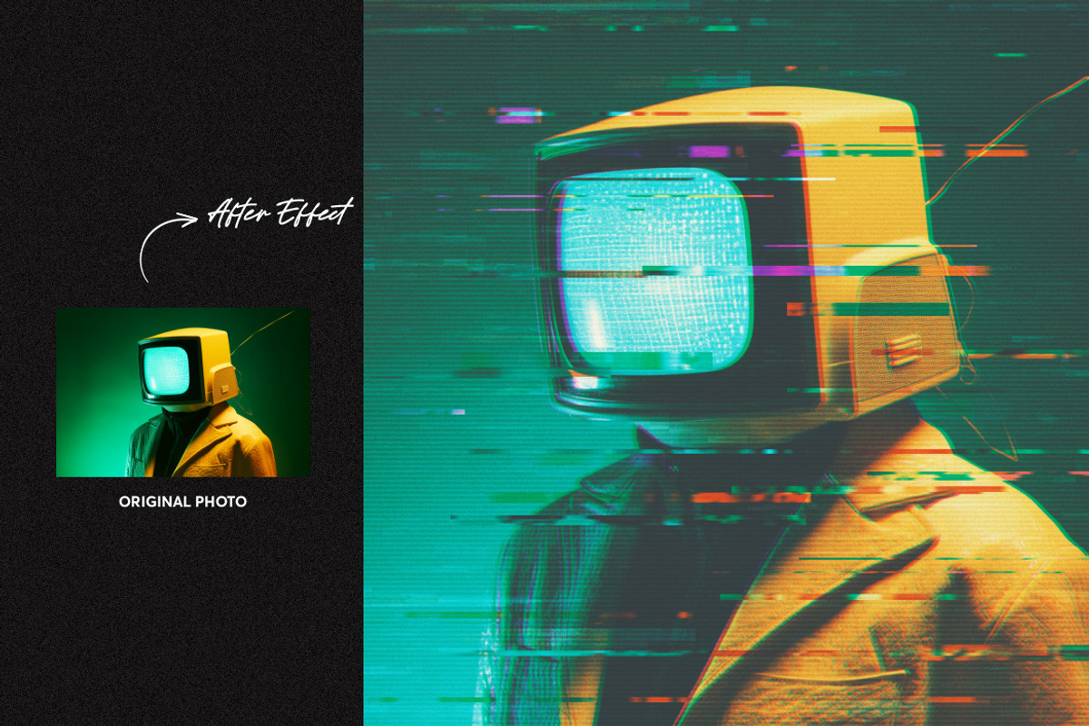 VHS Glitch Square and Poster Effect, a Layer Style Add-On by dokudokunomi (Photo 1 of 3)