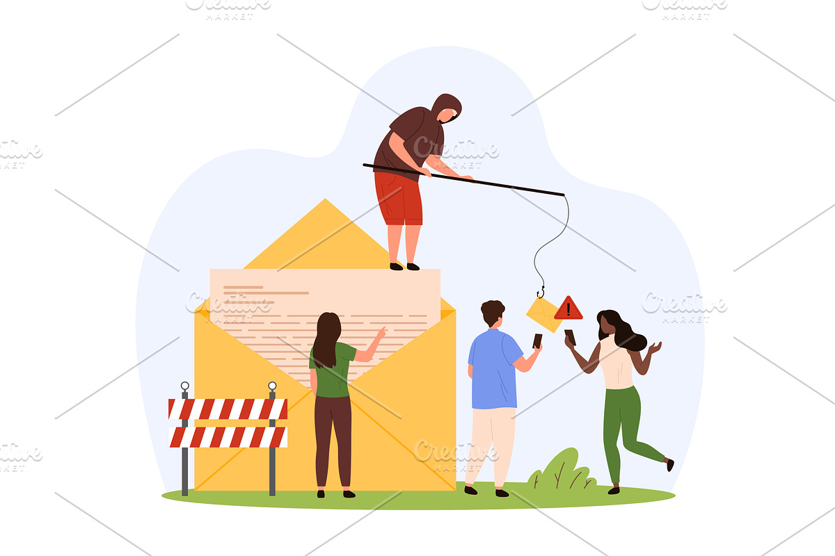 Fraud, scam and phishing with emails, a Person Illustration by Flashvector