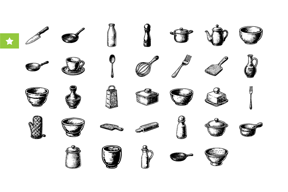 Vintage Kitchen Utensils, an Object Graphic by RT Studio