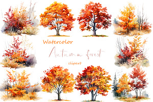 Watercolor digital tree clipart png