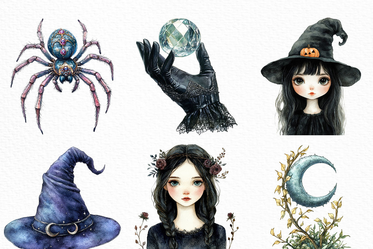 Watercolor Whimsigoth Halloween PNG, an Illustration by Craft Nest (Photo 4 of 6)