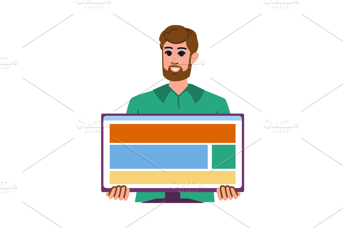 Web designer holding computer screen, a Technology Illustration by pikepicture