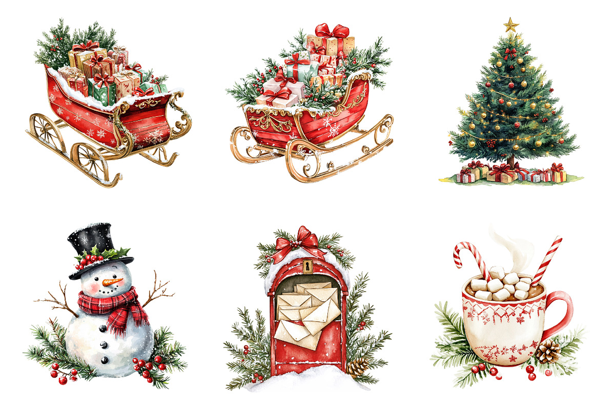 Whimsical Christmas Clipart, a Transportation Illustration by SinaCreation (Photo 4 of 6)