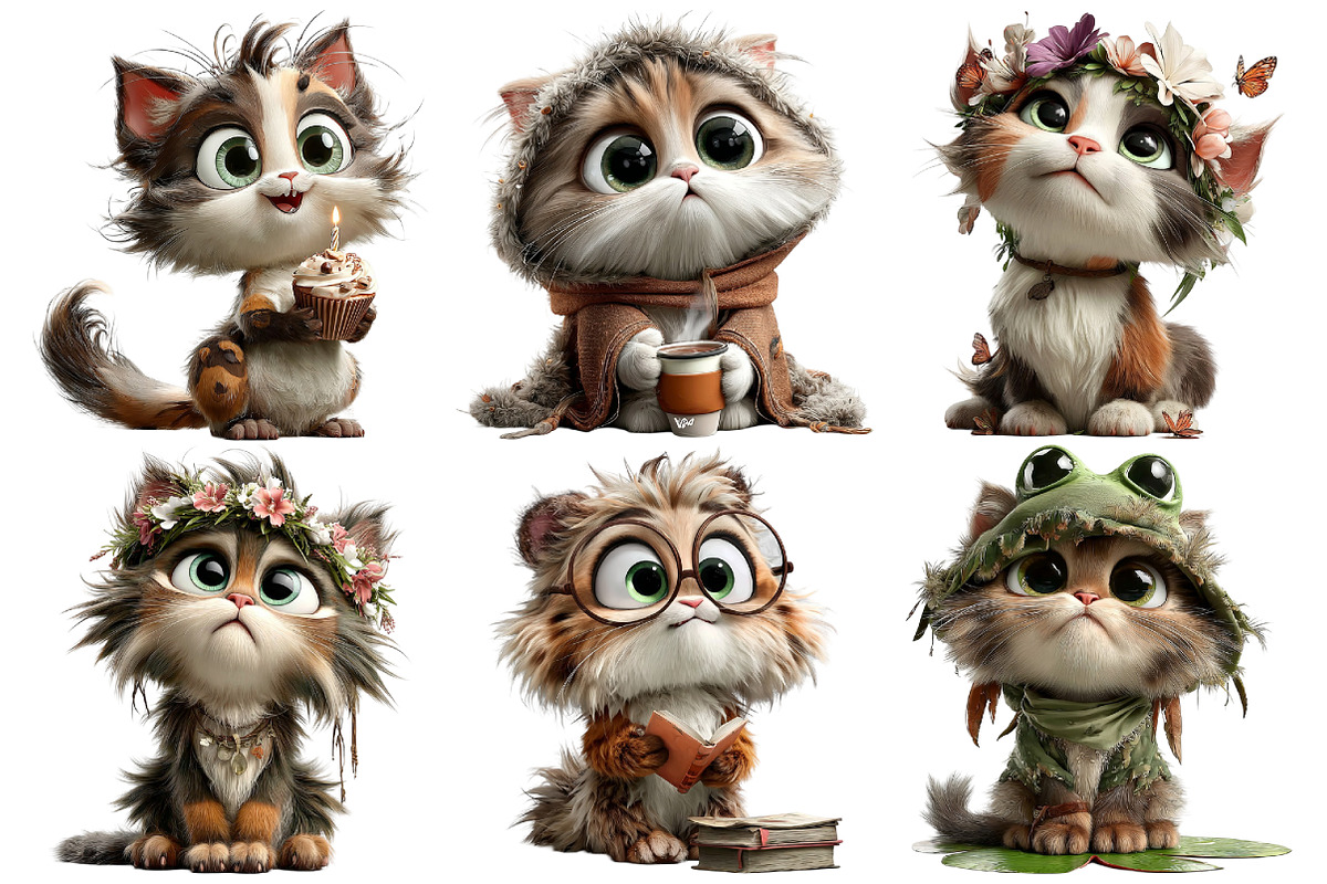 Cute Cat Clipat Bundle, an Icon by Pixels.Craft (Photo 5 of 6)