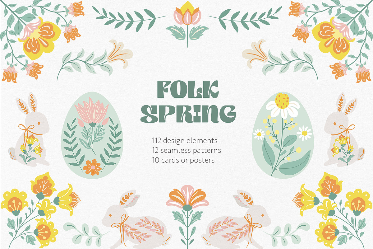 Folk Spring – Easter Bunny Clipart, a Decorative Illustration by Jenny Quince (Photo 1 of 14)