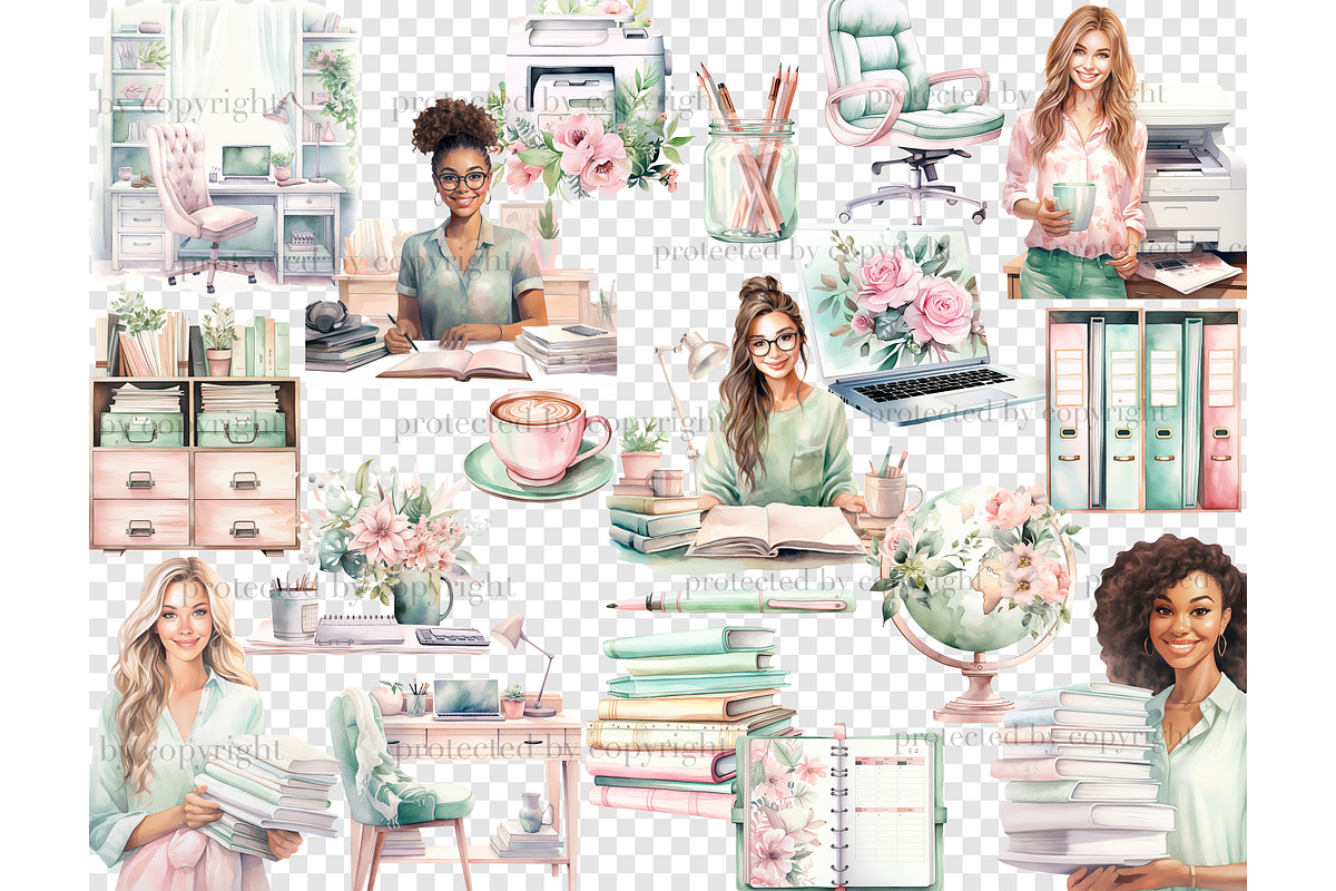 Planner Girl Clipart | Boss Babe PNG, a Work Illustration by GlamArtZhanna (Photo 5 of 6)