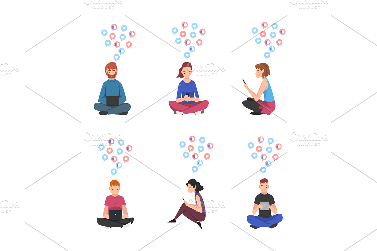 Young Man and Woman Sitting with, a Person Illustration by TopVectors