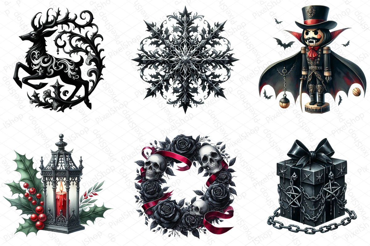 Gothic Christmas Clipart Bundle, an Illustration by DreamPrint404 (Photo 3 of 6)