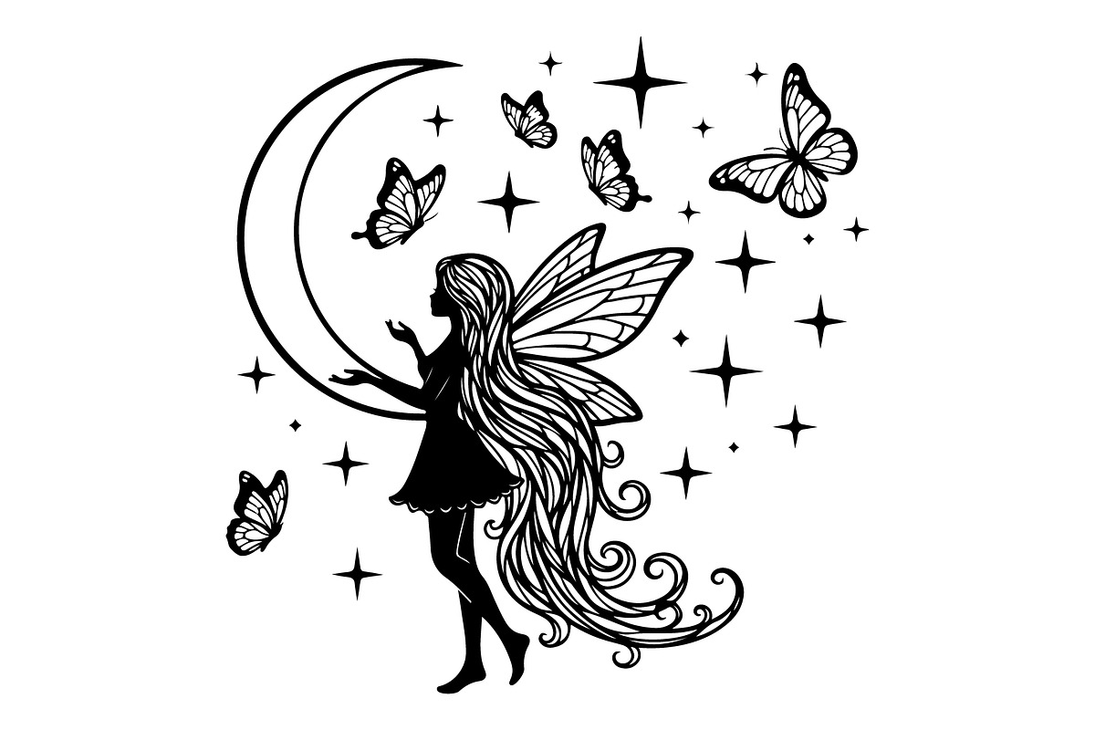 Fairy Moon Butterfly Silhouette, an Object Illustration by Gaye Art (Photo 22 of 31)