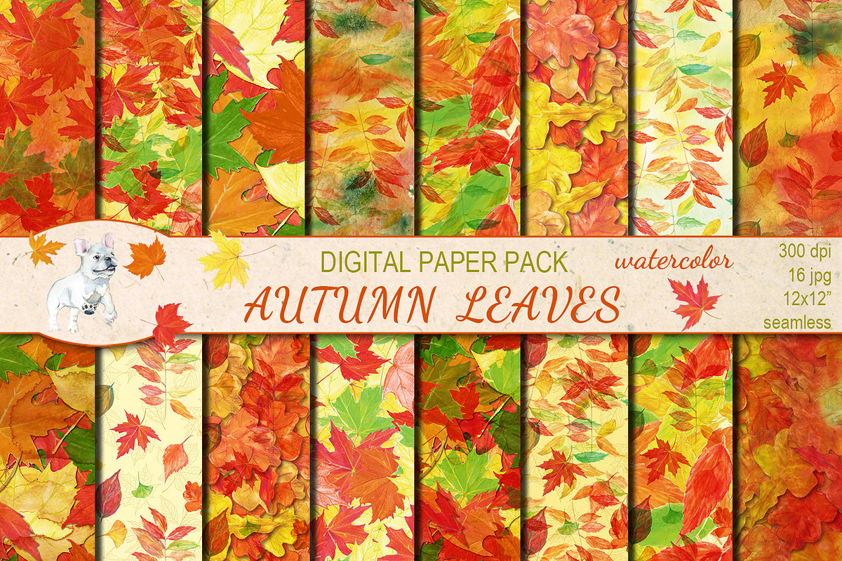 Watercolor Autumn leaves patterns, a Pattern Graphic by DollyPotterson (Photo 1 of 6)