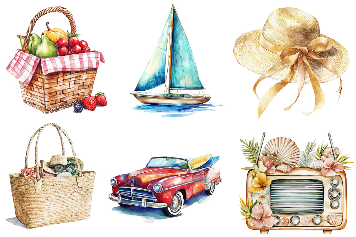 Vintage Summer Decorations Clipart, an Illustration by designhome (Photo 2 of 5)