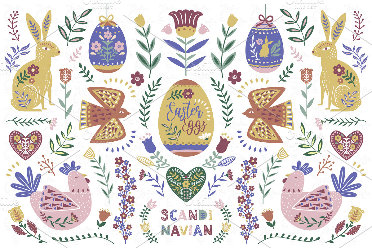 Folk Art Easter Collections Set, an Animal Illustration by YenzArtHaut (Photo 1 of 2)