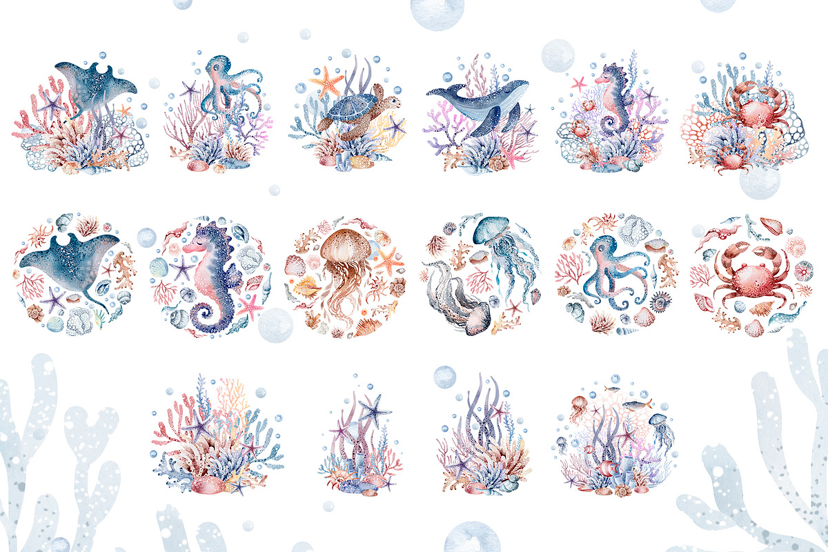 Ocean Animals Watercolor Clipart, an Animal Illustration by LenArt (Photo 4 of 16)