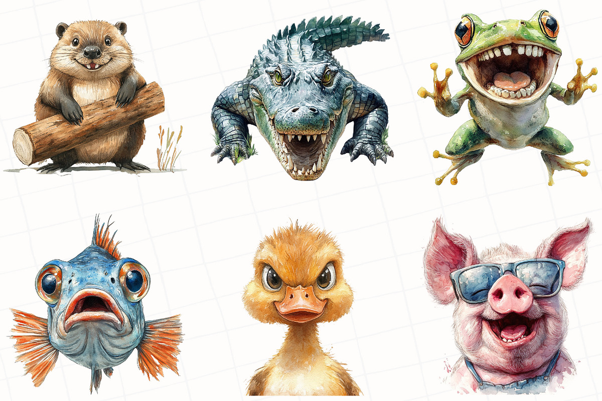 Watercolor Funny Animals Clipart, an Illustration by OK Design (Photo 2 of 5)