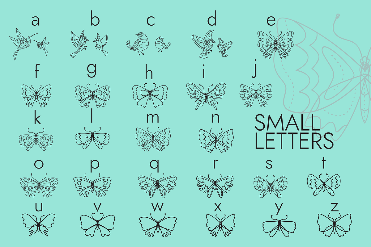 Birds and Butterflies Dingbats Font, a Symbol Font by Minimalartstudio (Photo 2 of 3)