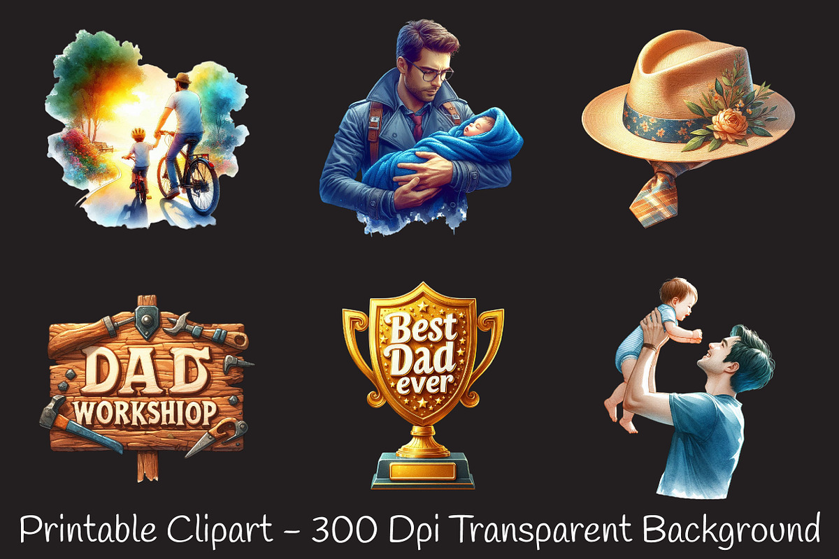 Fathers Day Watercolor Cliparts, an Illustration by RobertsArt (Photo 2 of 8)