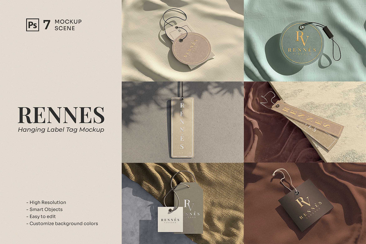 Rennes || Hanging Label Tag Mockup, a Packaging Mockup by JafarNation (Photo 1 of 8)
