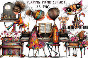 Playing Piano ClipArt, an Illustration by Libby Wishes