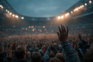 A hand raised high at a stadium conc, an Arts & Entertainment Photo by Pixeness Studio