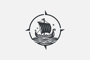 Viking ship with a compass logo, a Branding & Logo Template by funpixel