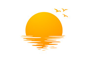 Orange Sunset Or Sundown With Birds, a Seasonal Illustration by Black White Mouse Design (Thumbnail 1 of 3)