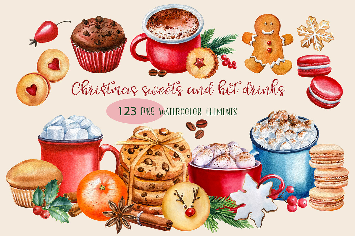Christmas sweets and hot drinks, a Decorative Illustration by Hanna Hryharenka (Photo 1 of 15)