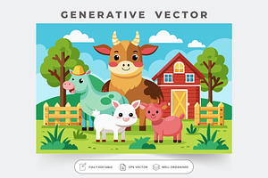 Cute farm animals gather joyfully ar, a Graphic by Iftikhar Alam
