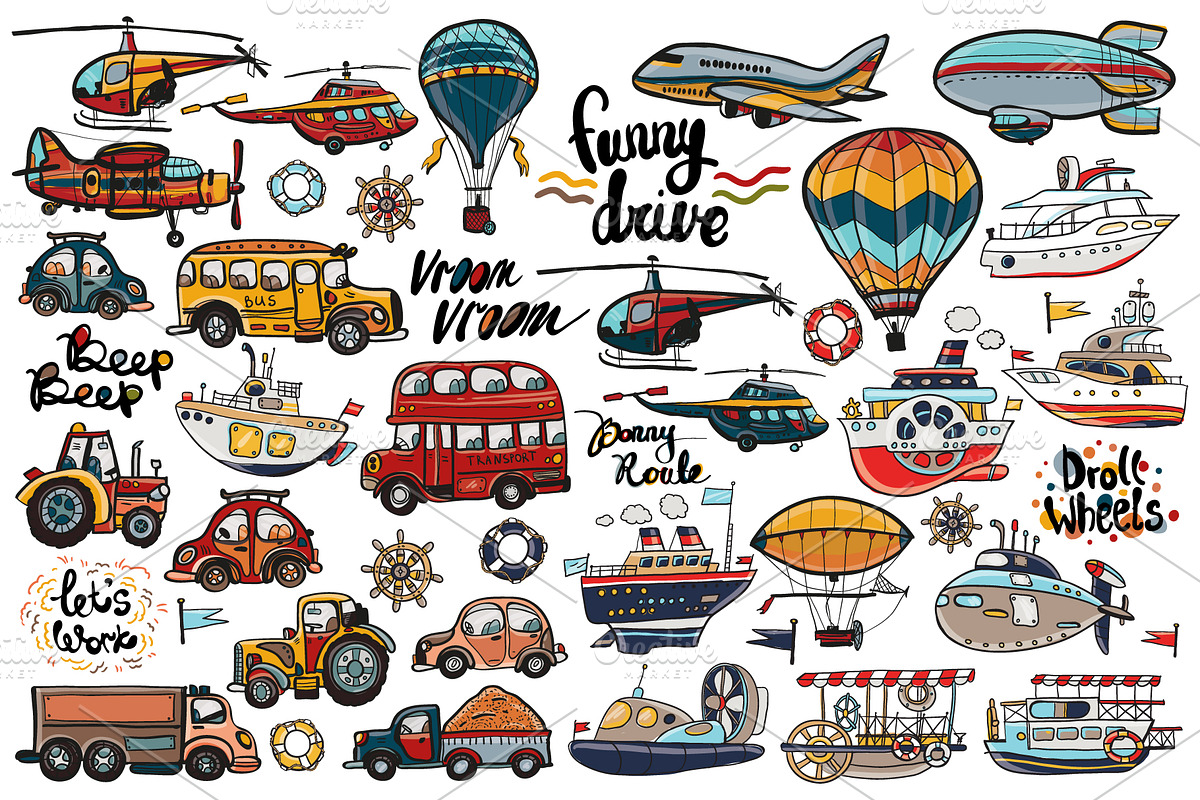 Funny Transport Big Set 45 elements!, an Object Graphic by Sopelkin