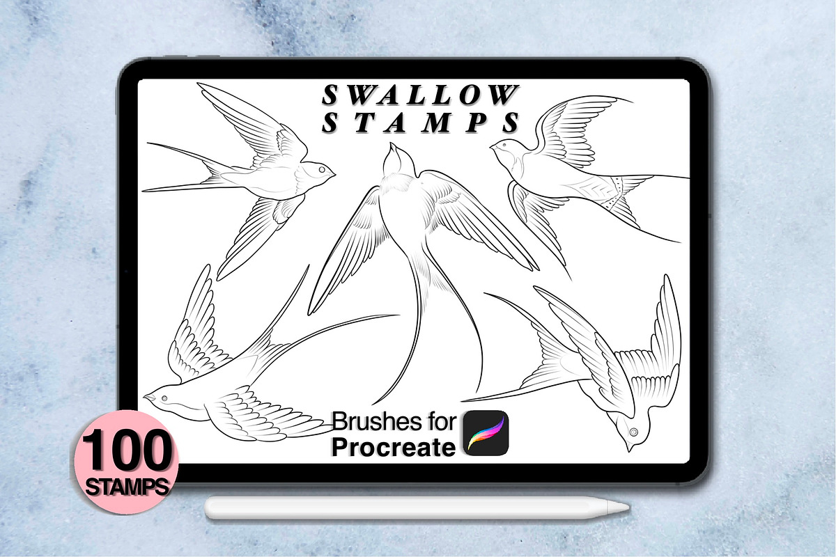 100 procreate swallow stamps, a Brush Add-On by Arts For Peace (Photo 3 of 9)