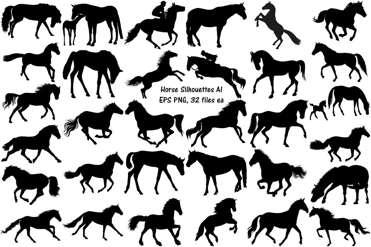 Horse Silhouettes AI EPS PNG, an Illustration by FrankiesDaughtersDesign (Photo 1 of 7)