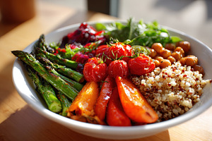 Vibrant healthy salad bowl with roasted vegetables, a Food & Drink Photo by AlyaAnd
