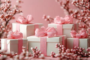 Gift boxes with ribbon bow for Valentine's Day holiday, a Photo by AlyaAnd