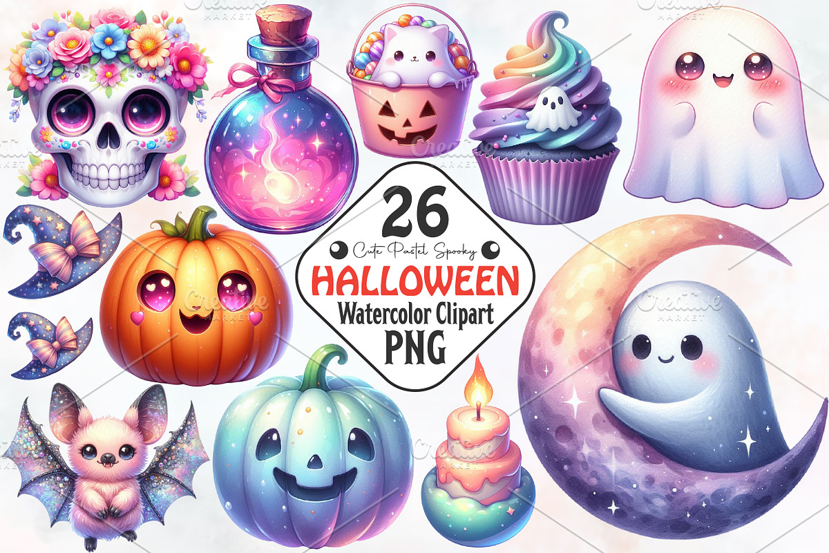 Cute Pastel Spooky Halloween Clipart, an Illustration by RobertsArt (Photo 1 of 7)