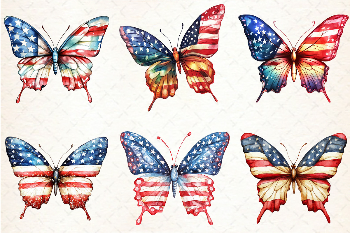USA Flag Butterfly 4th of July Clipa, an Illustration by Libby Wishes (Photo 5 of 7)