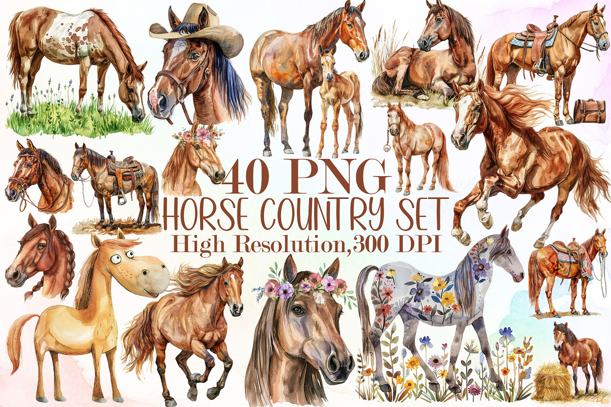 Horse Clipart, Country Horses Set, an Illustration by Sublimation Artist (Photo 1 of 6)
