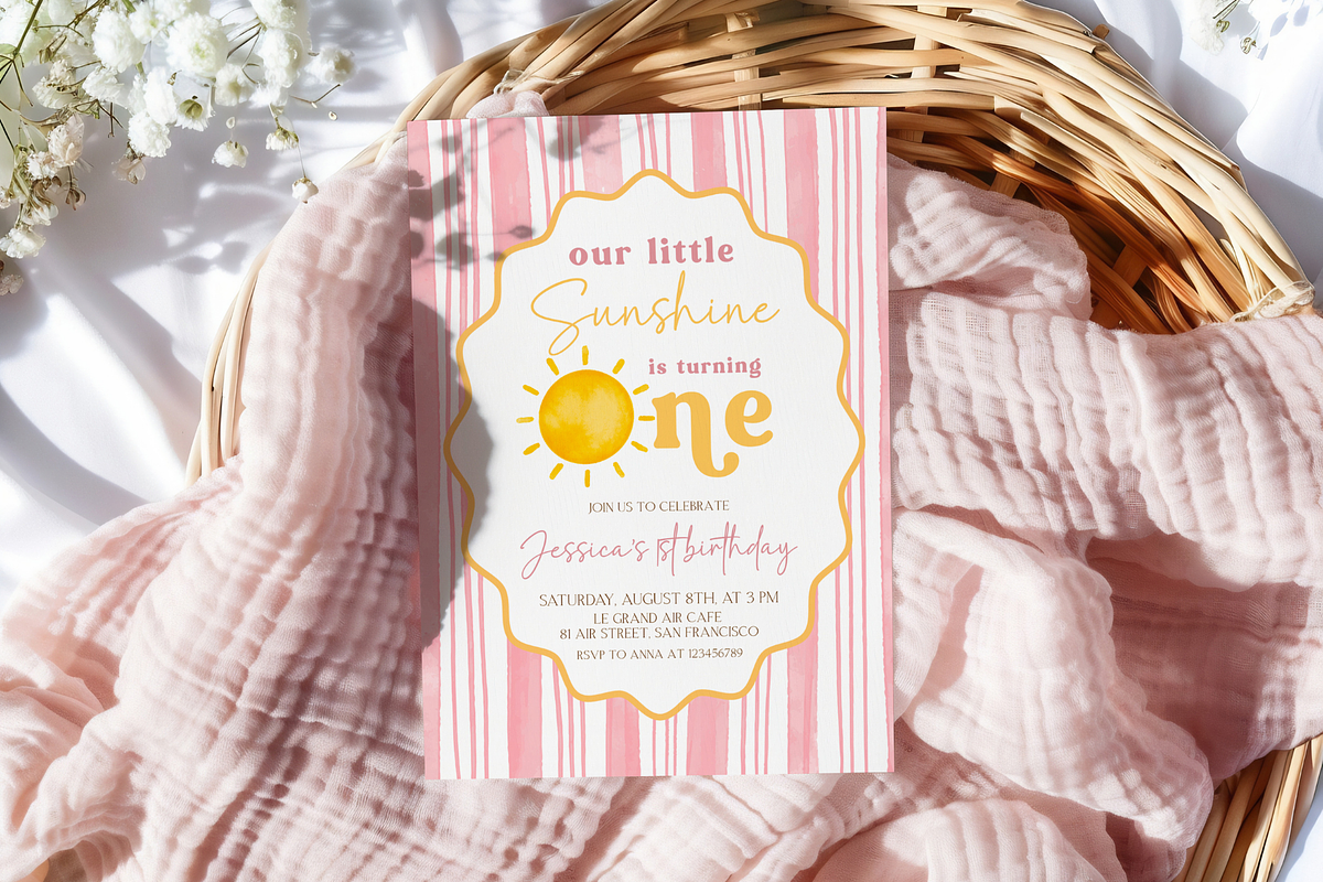 Sunshine First Birthday Invite, a Templates & Theme by VeliusCreativeStudio (Photo 2 of 3)