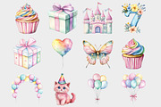 Watercolor Pastel Birthday Clipart, a Seasonal Illustration by Design Market (Thumbnail 2 of 5)